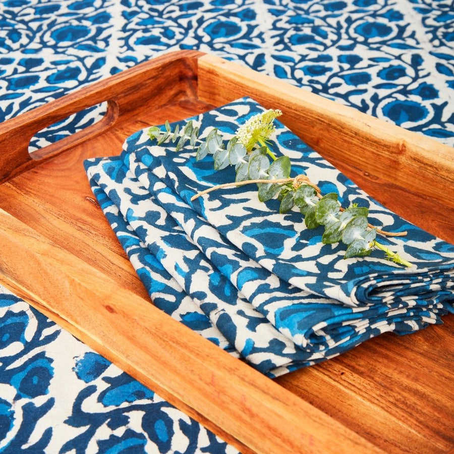 Indigo Vine Block Print Tablecloth Napkin Set