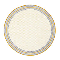 Yellow Blue Motif Block Print Round Tablecloth