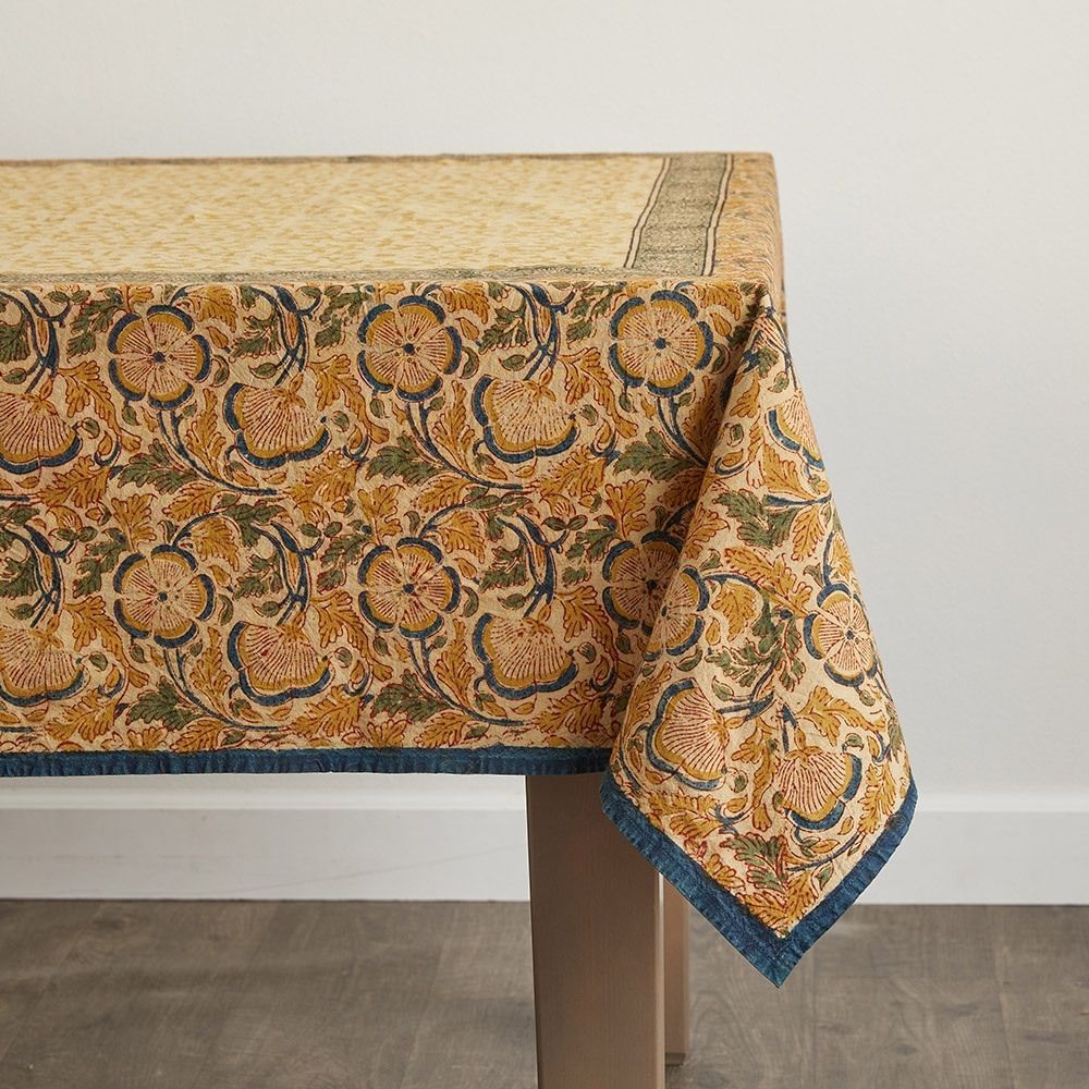 Kalamkaari Beige Floral 90 x 60 Rectangle Tablecloth