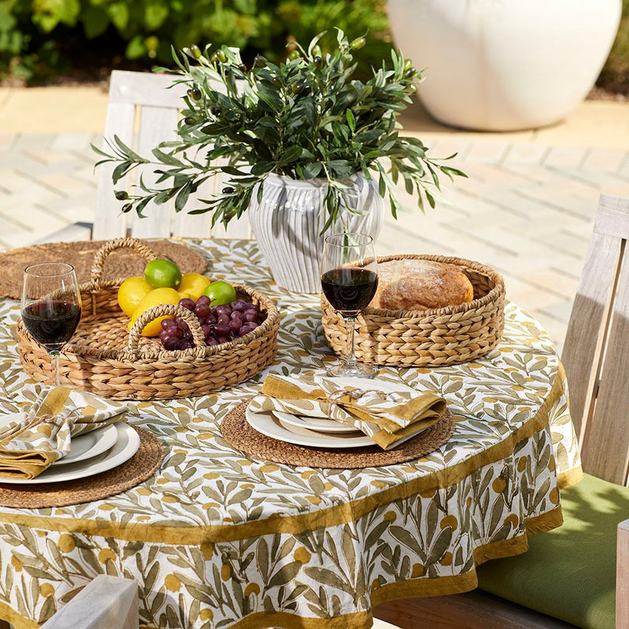 Kalamkaari Olive Branches Round Tablecloth Napkin Set