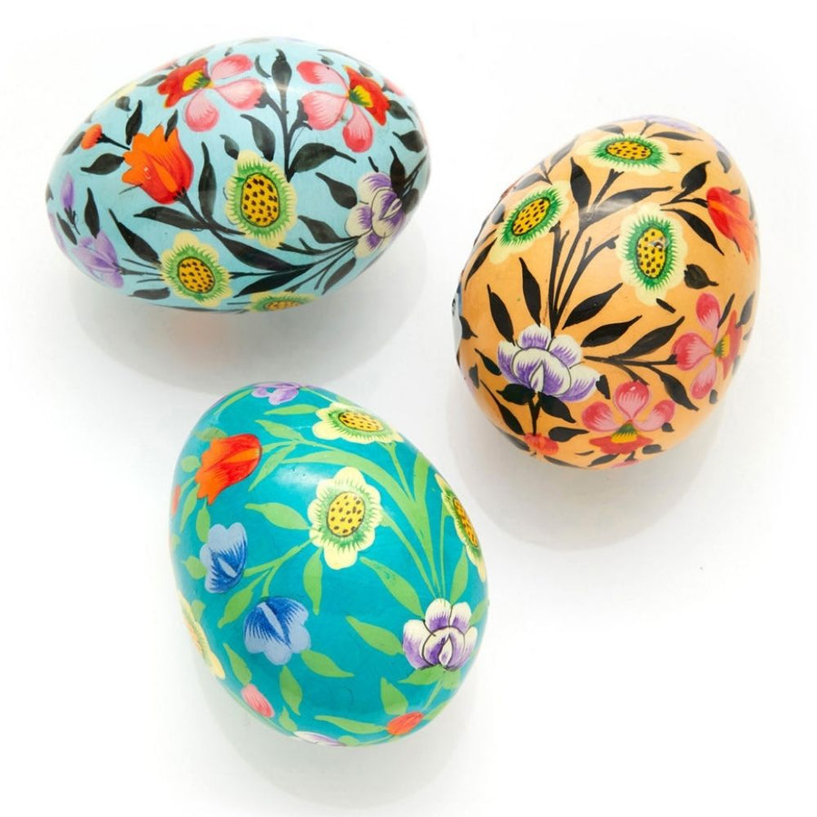 India Kashmiri Painted Spring Floral Easter Eggs