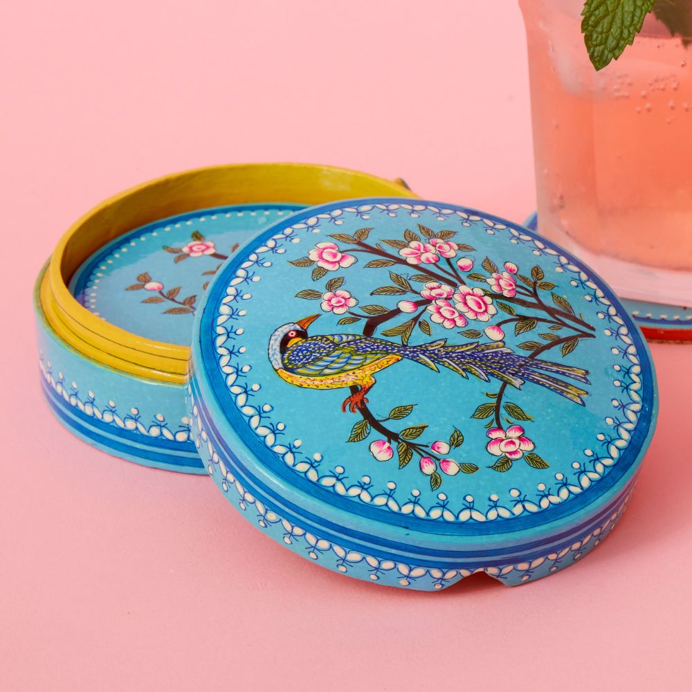 Blue Spring Floral Coaster Set with Box