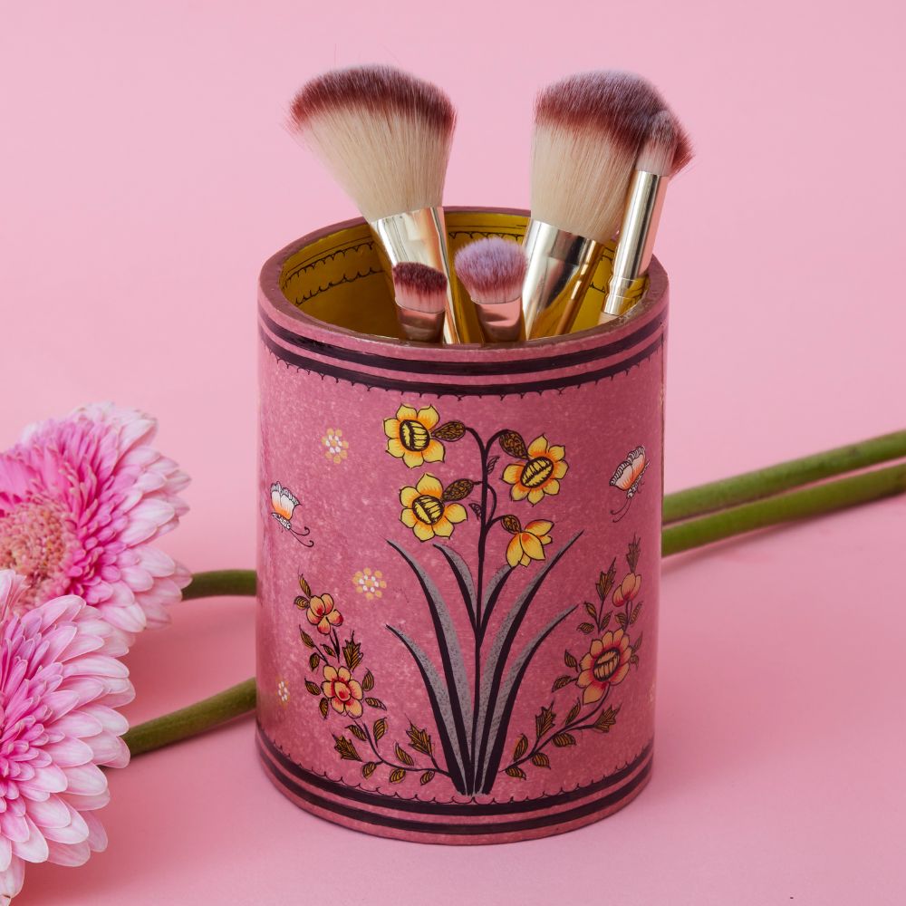 Pink Butterfly Pen Brush Holder