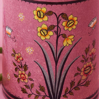 India Kashmiri Hand Painted Butterfly Floral Pink Pen Brush Holder