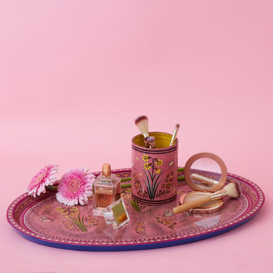 Pink Butterfly Tray and Holder Set