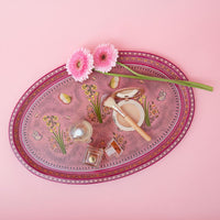 India Kashmiri Hand Painted Butterfly Floral Pink Vanity Tray and Brush Holder Set