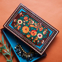 India Kashmiri Hand Painted Fine Floral Luxury Brown Rectangle Gift Jewelry Box