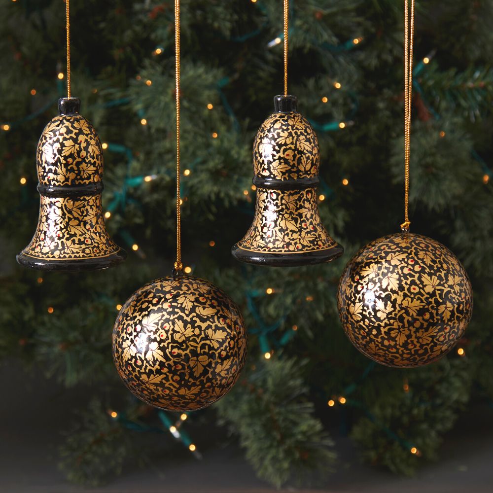 Gold Mistletoe Bell Ornament Set of 2