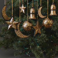 Gold Mistletoe Bell Ornament Set of 2