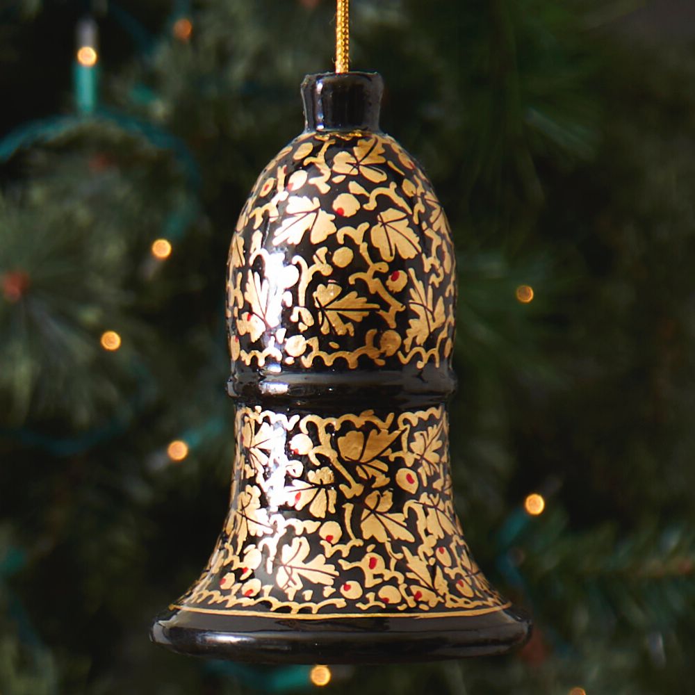 Gold Mistletoe Bell Ornament Set of 2