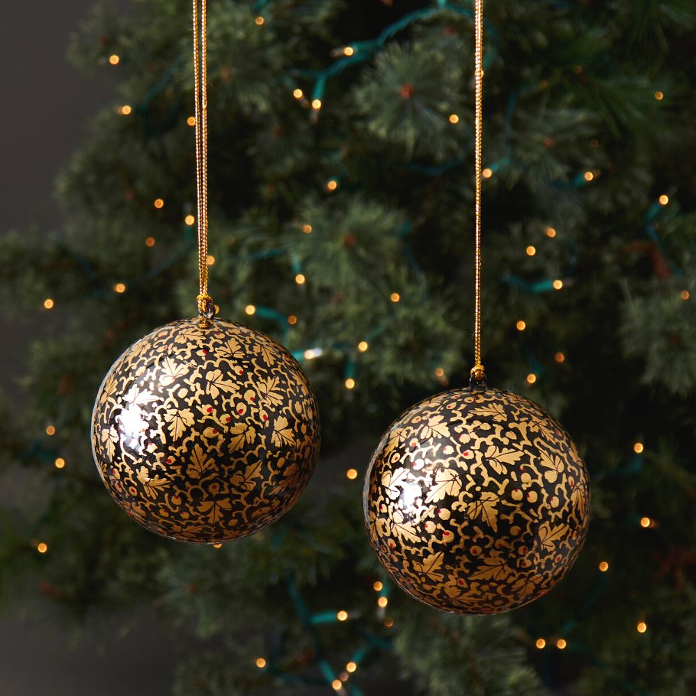 Gold Mistletoe Ball Ornament Set of 2