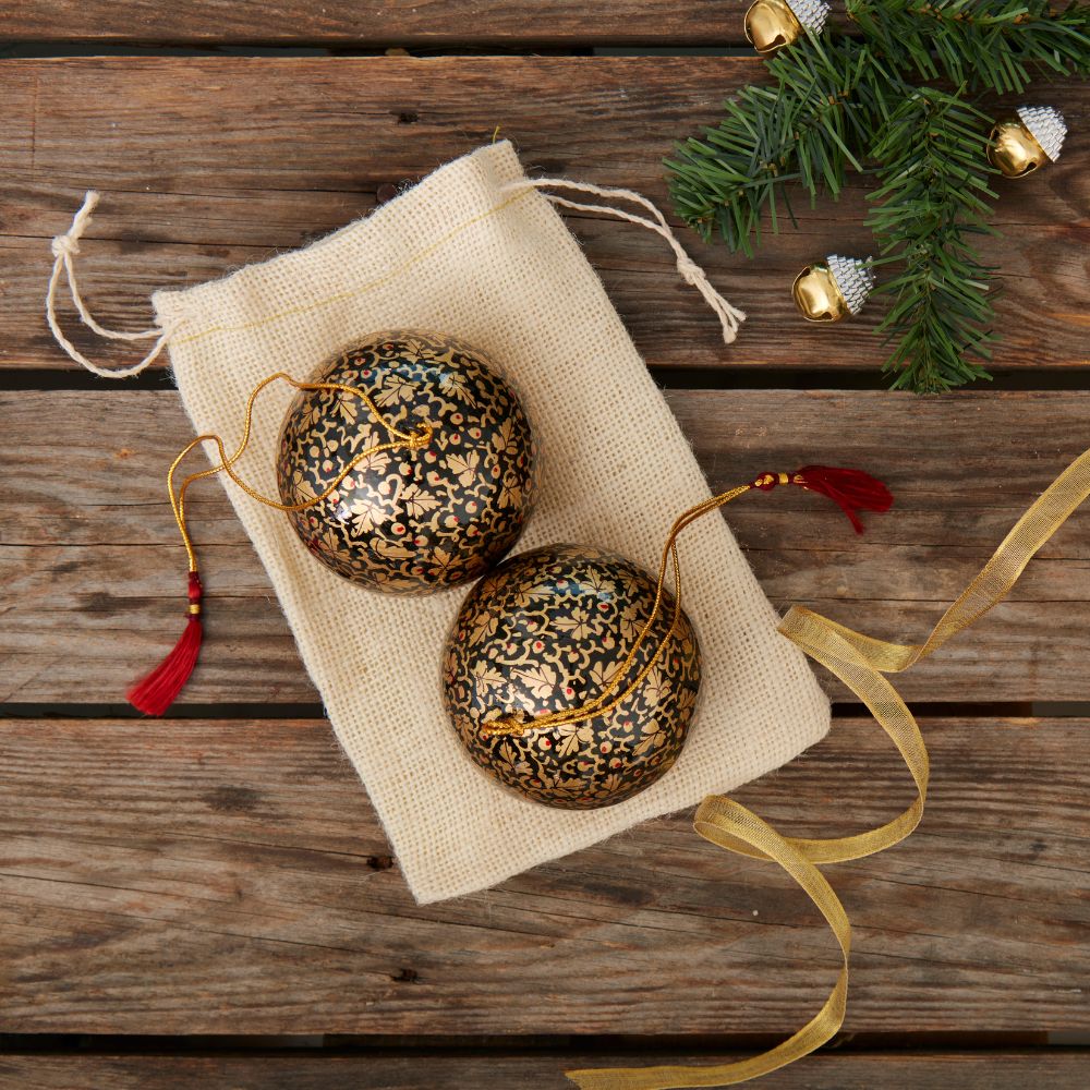 Gold Mistletoe Ball Ornament Set of 2