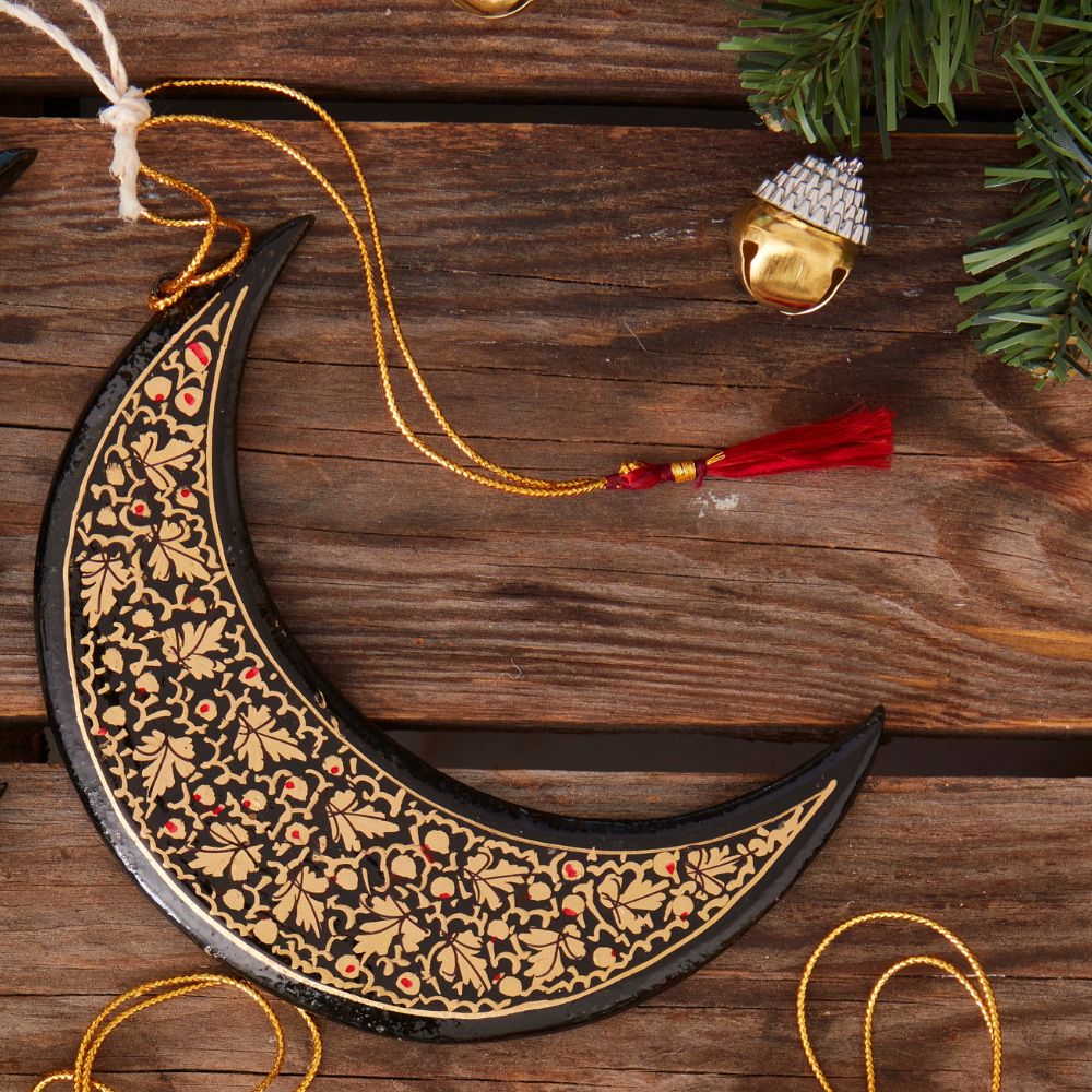 Gold Mistletoe Moon Ornament Set of 3