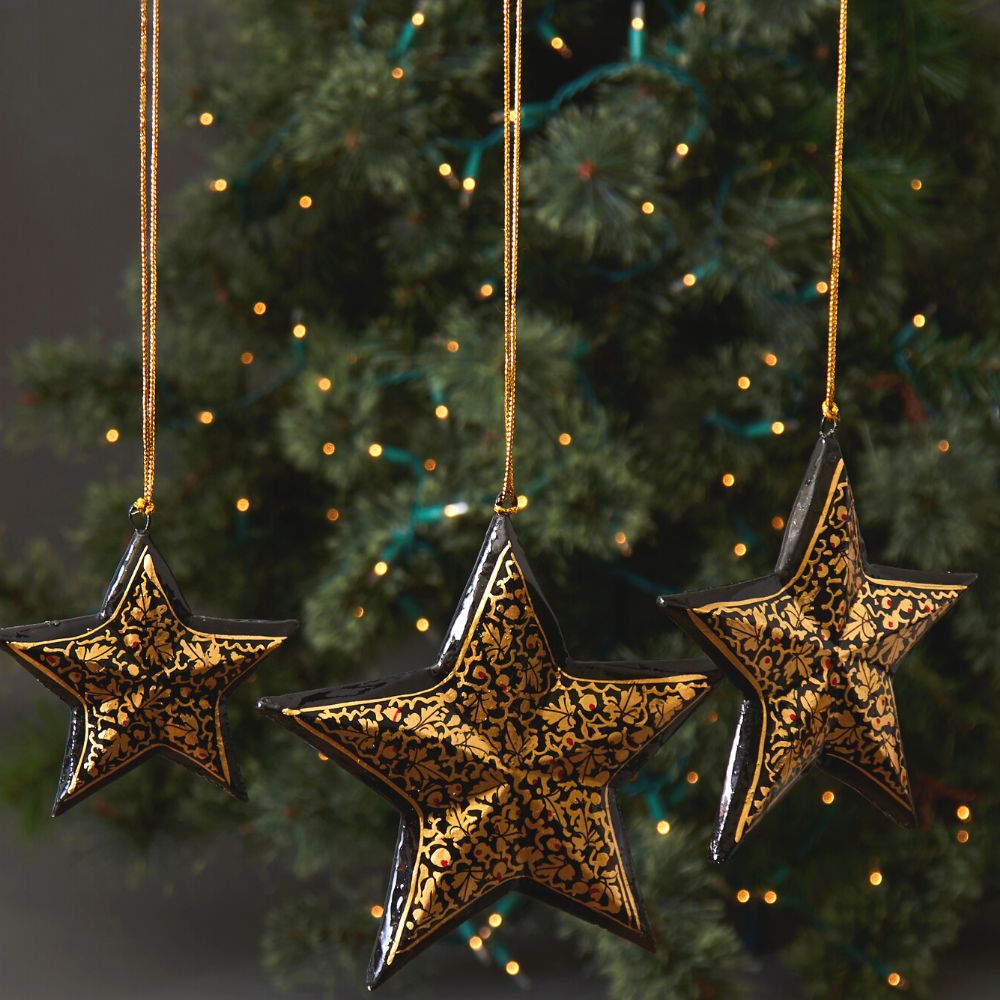 Gold Mistletoe Star Ornament Set of 3