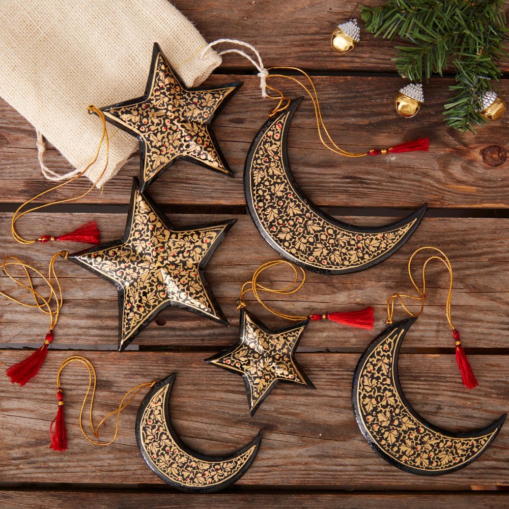 Gold Mistletoe Star Ornament Set of 6