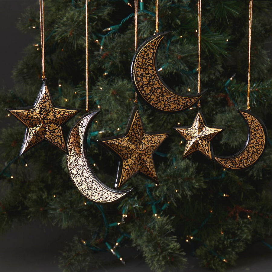Gold Mistletoe Star Ornament Set of 6