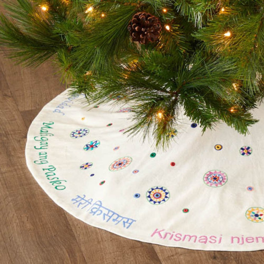 Holiday Greeting Embroidery Tree Skirt