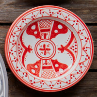 Gray Arabesque Serving Platter Red Plates Set