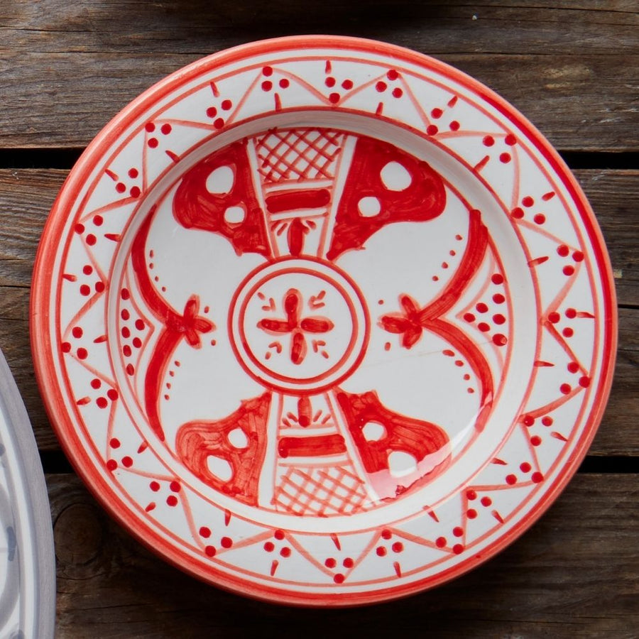 Gray Arabesque Serving Platter Red Plates Set