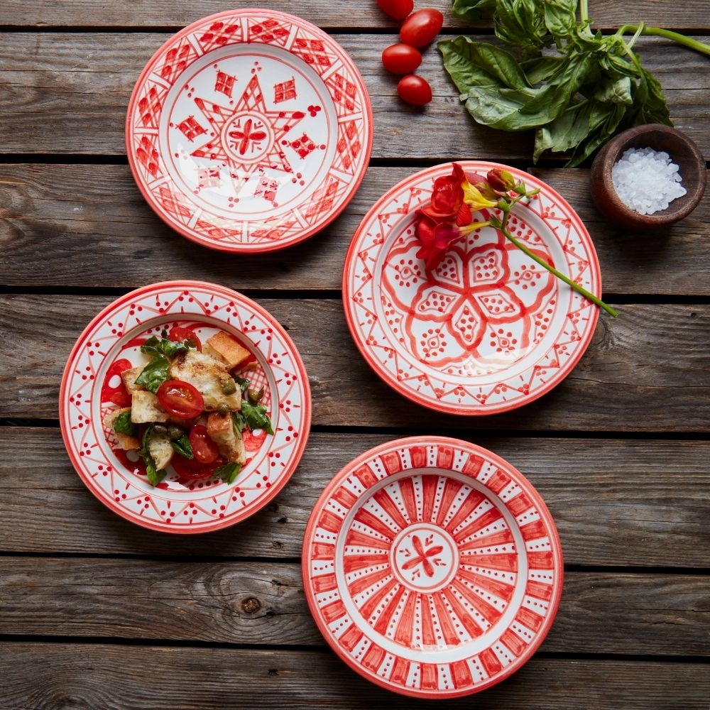 Red Arabesque Ceramic Salad Plates Set