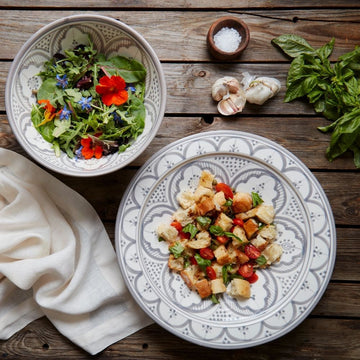 Morocco Gray Hand Painted Arabesque Ceramic Salad Serving Bowl Set