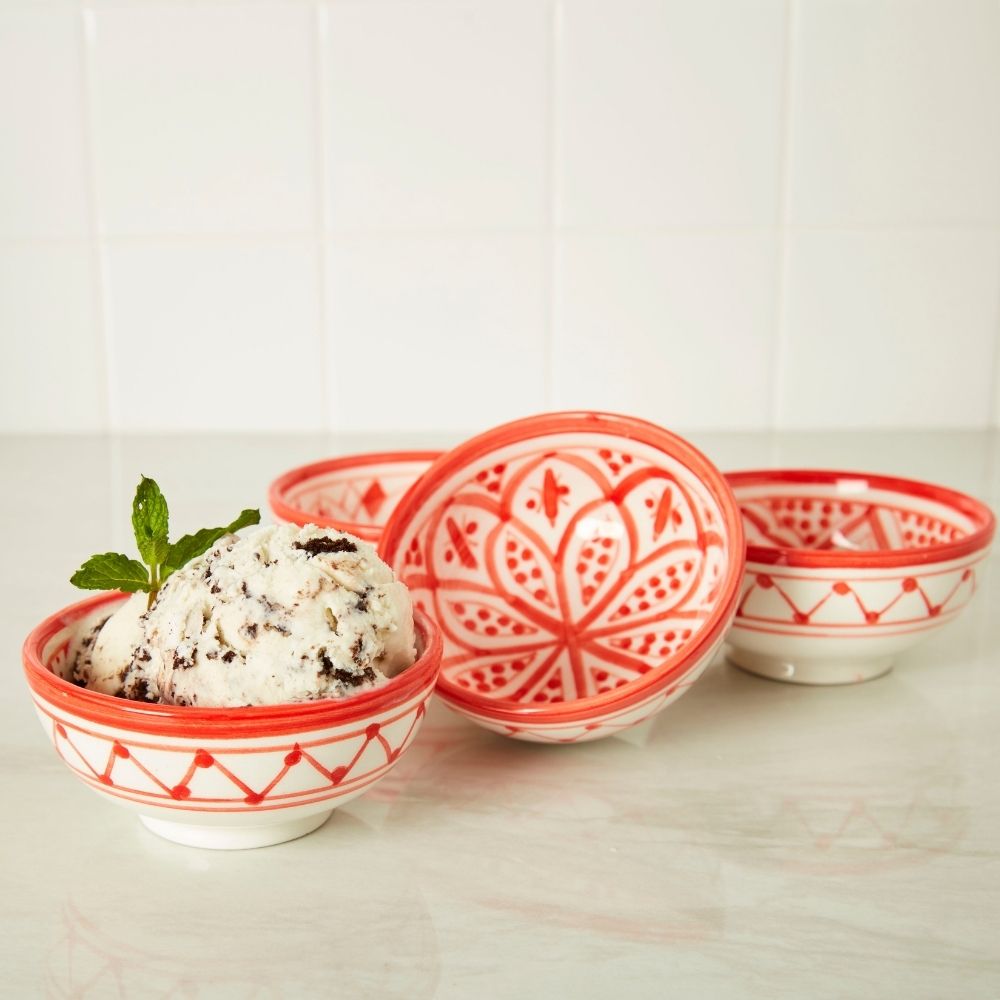 Morocco Red Hand Painted Arabesque Ceramic Small Ice cream Bowls