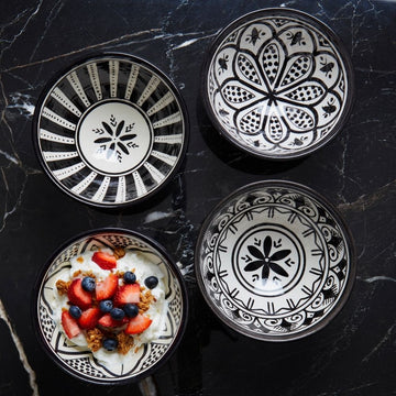 Morocco Black Hand Painted Arabesque Ceramic Small Cereal Bowls