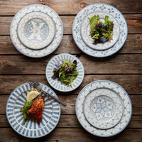 Morocco Gray Hand Painted Arabesque Multi Pattern Ceramic Dinner Plates and Small Plates Set