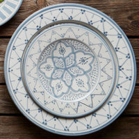 Morocco Gray Hand Painted Arabesque Multi Pattern Ceramic Dinner Plates and Small Plates Set
