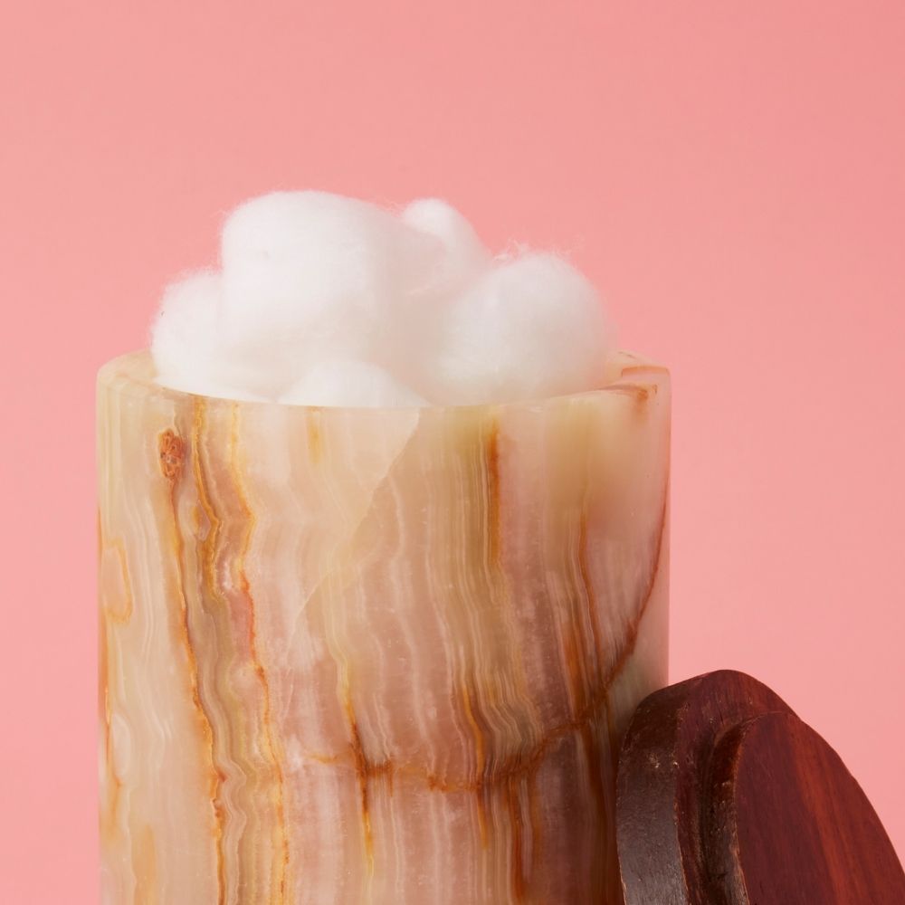 Medium Natural Onyx Stone Wood Canister