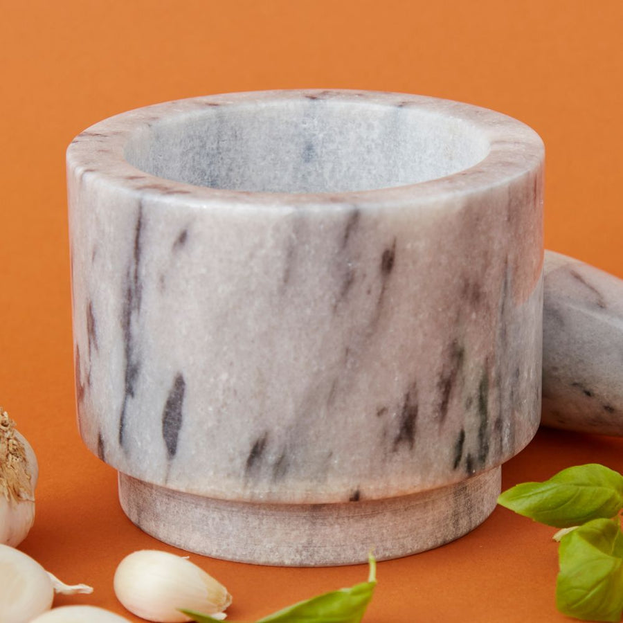 Gray Marble Two Sided Mortar Pestle