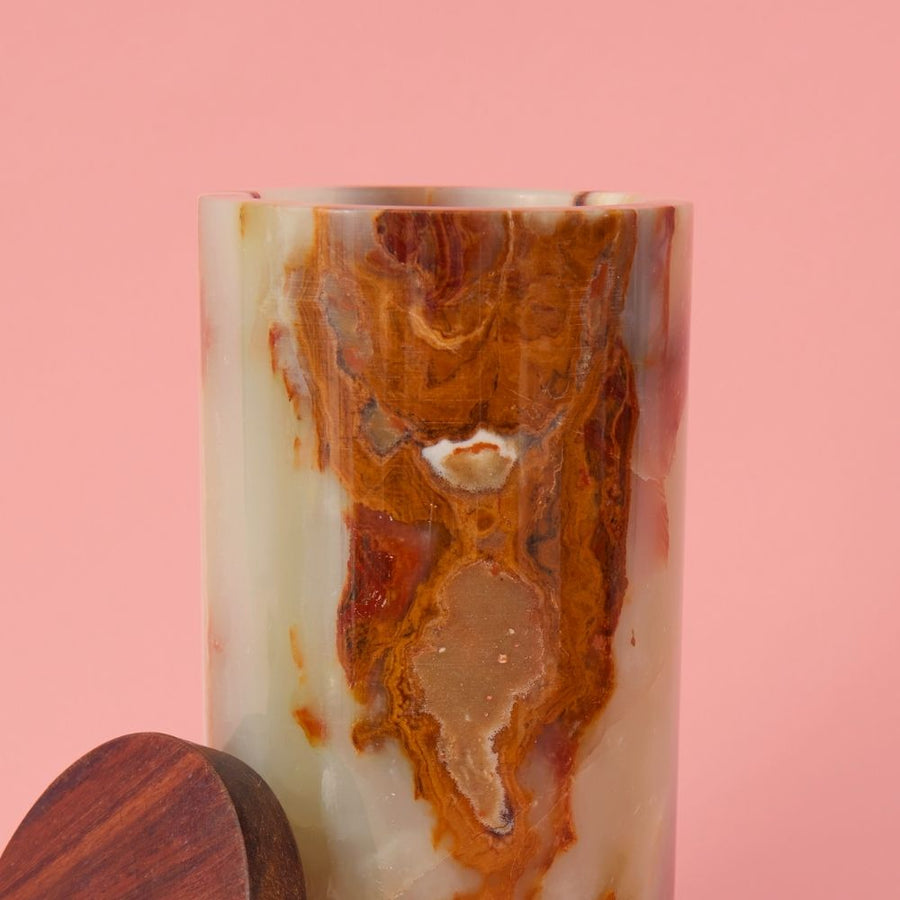 Tall Natural Onyx Stone Wood Canister