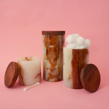 Natural Onyx Stone Wood Canister Set