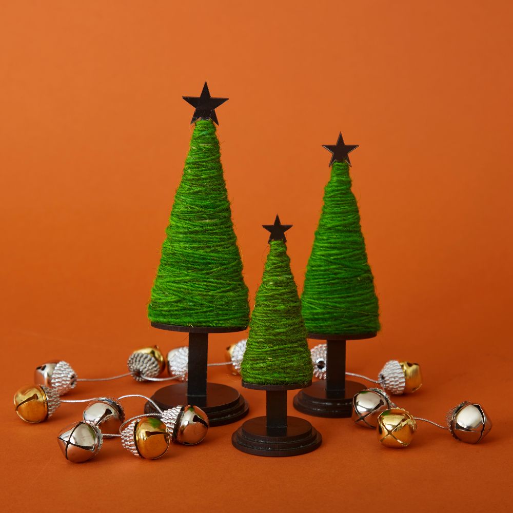 Tabletop Wood & Wool Christmas Trees Set