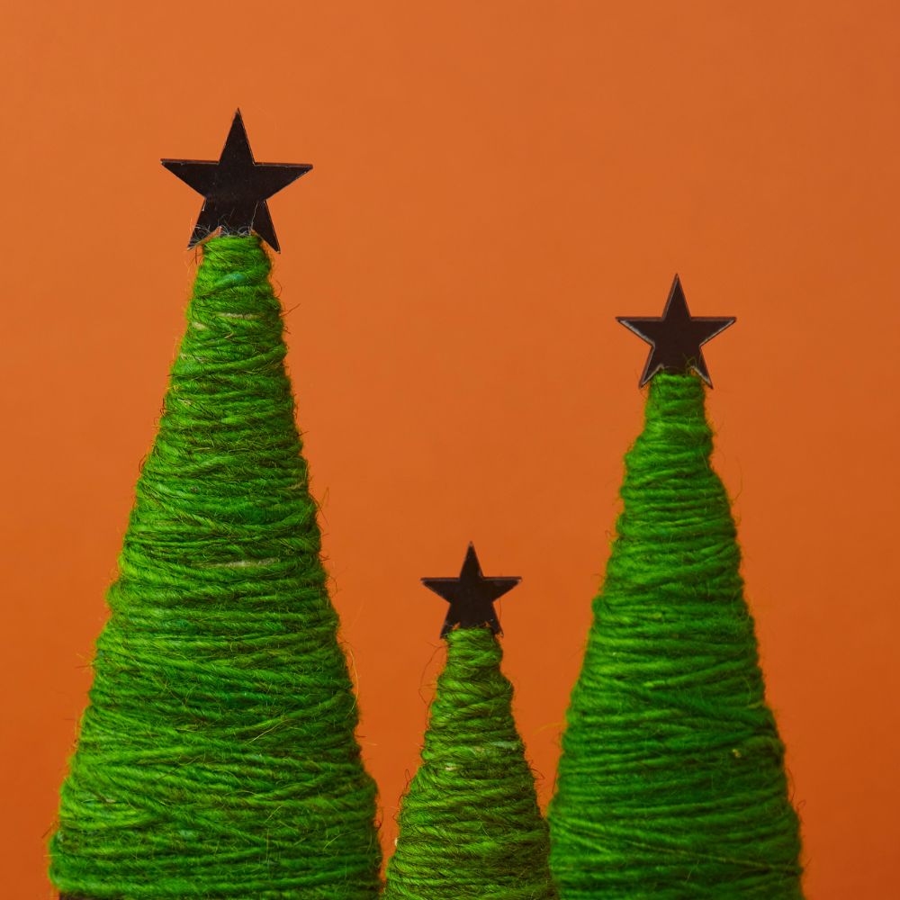 Tabletop Wood & Wool Christmas Trees Set