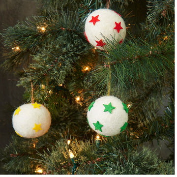 Colorful Wool Stars Ball Ornament Set of 3