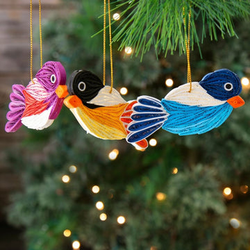 Vietnam Quilled Paper Christmas Bird Ornament Set of 3