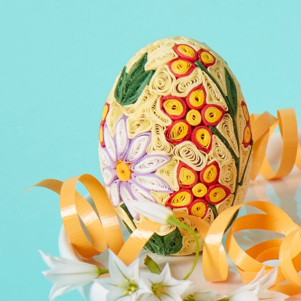 Vietnam Quilled Paper Easter Decor Floral Mini Eggs Set of 4
