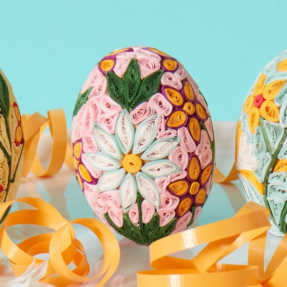 Vietnam Quilled Paper Easter Decor Floral Mini Eggs Set of 4