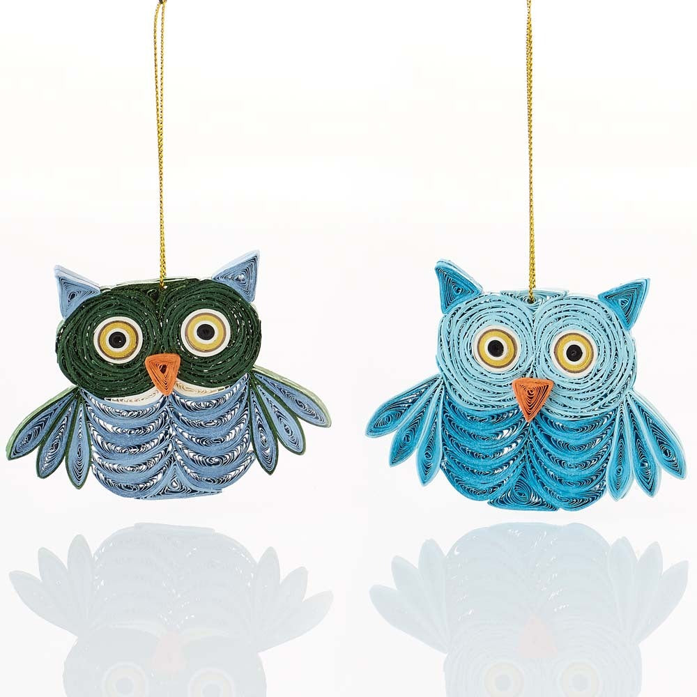 Quilled Paper Christmas Owl Ornament Set of 2