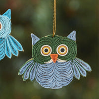 Quilled Paper Christmas Owl Ornament Set of 2