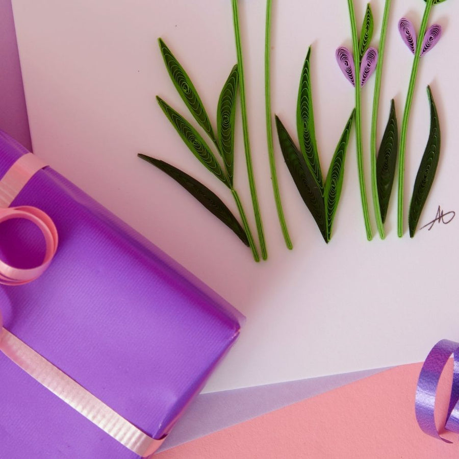 Vietnam Quilled Paper Purple Lavender Flowers Blank Greeting Card