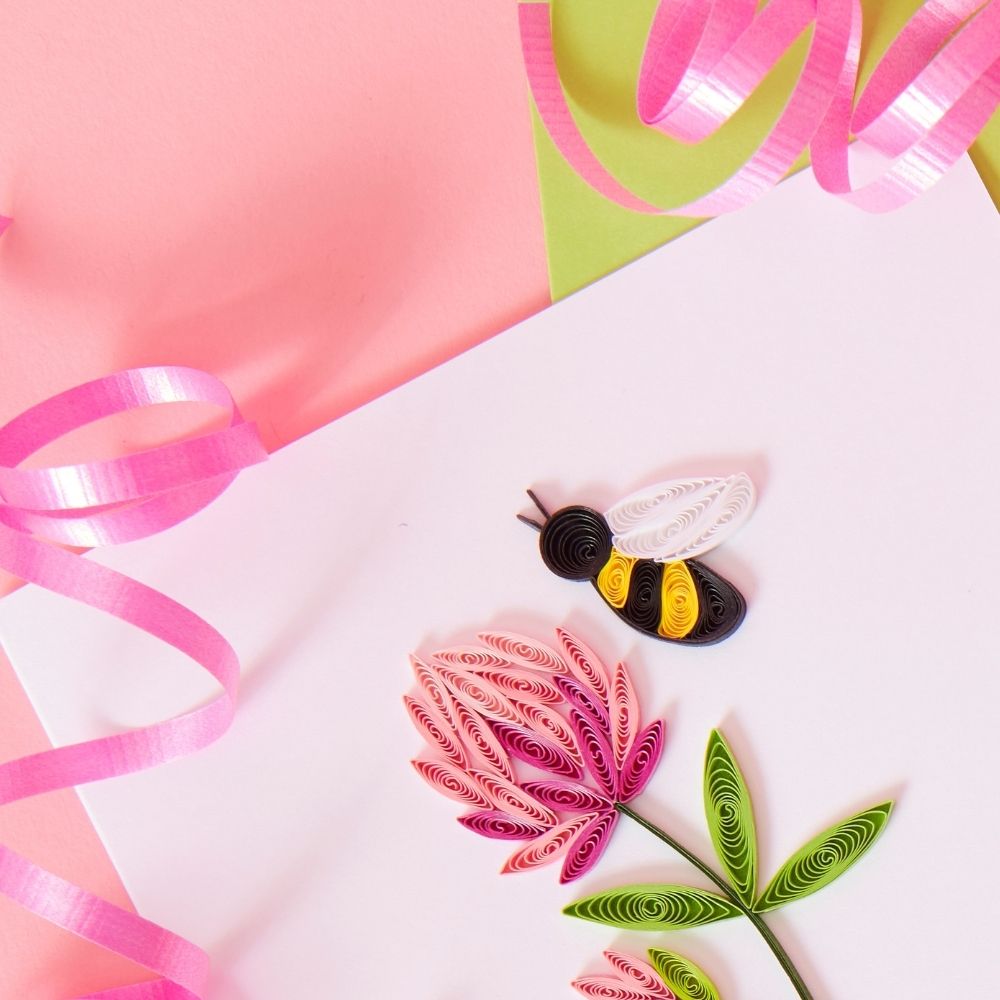 Quilled Paper Pink Clover Greeting Card