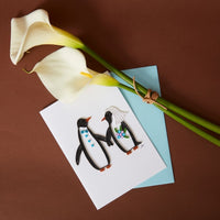 Vietnam Quilled Paper Penguin Wedding Blank Greeting Card