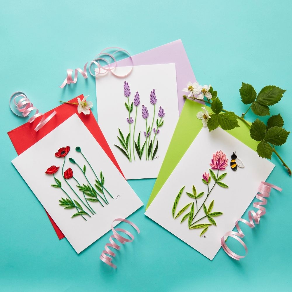 Vietnam Quilled Paper Flowers Blank Greeting Card Set of 3