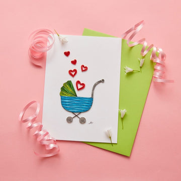 Quilled Paper Baby Stroller Greeting Card
