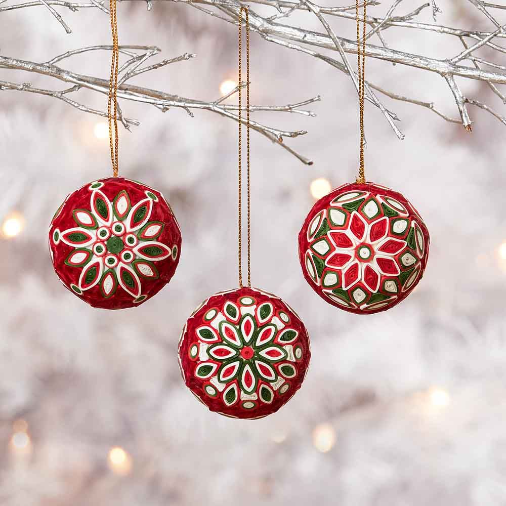 Quilled Paper Christmas Ball Ornament Set of 3