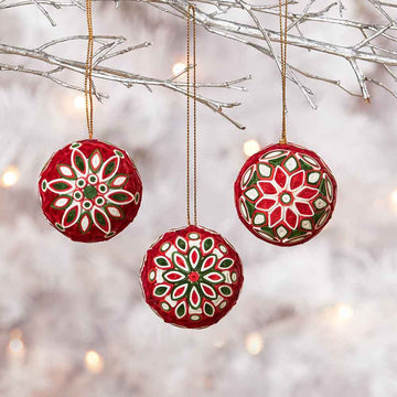 Vietnam Quilled Paper Holiday Colors Christmas Ball Ornament Set of 3