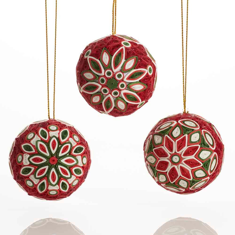 Quilled Paper Christmas Ball Ornament Set of 3