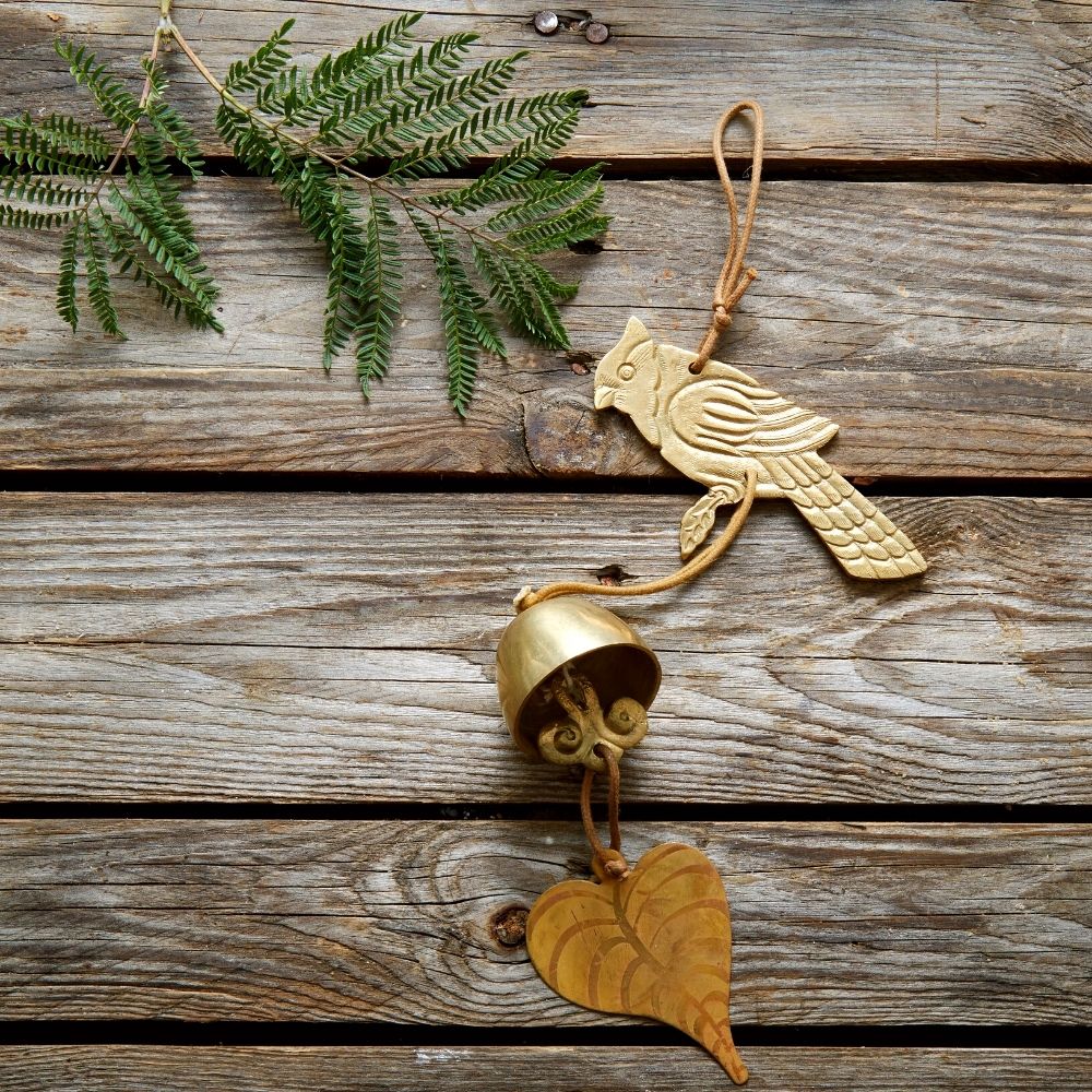 Small Blue Jay Bird Brass Metal Hanging Wind Chime